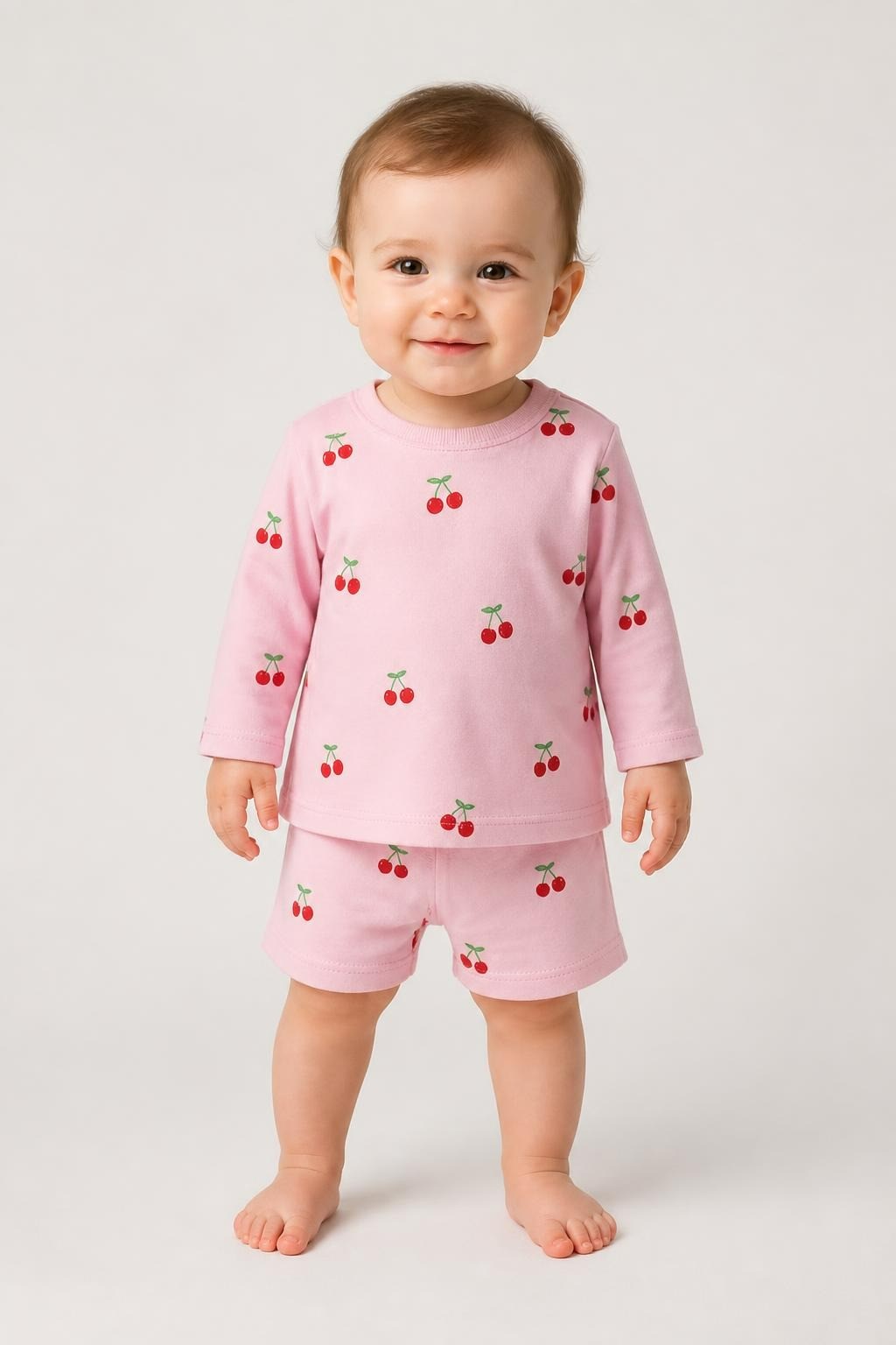Pompelo Cherry Print Baby 2-piece Set Pink - at Why Go Less, Lebanon