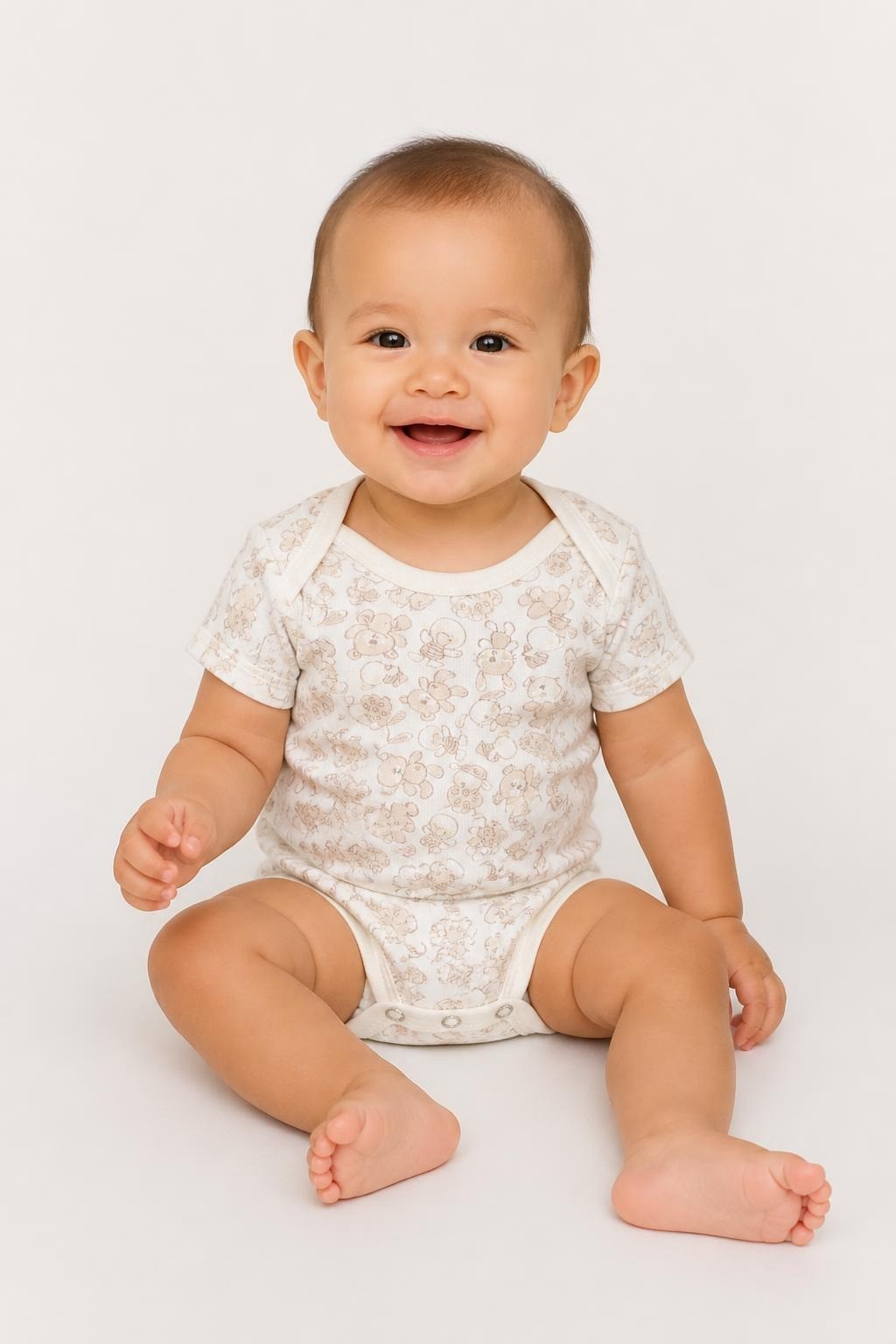Babies R Us animal print bodysuit, cream, newborn - on model shot, second-hand at Why Go Less, Dekwaneh, Lebanon