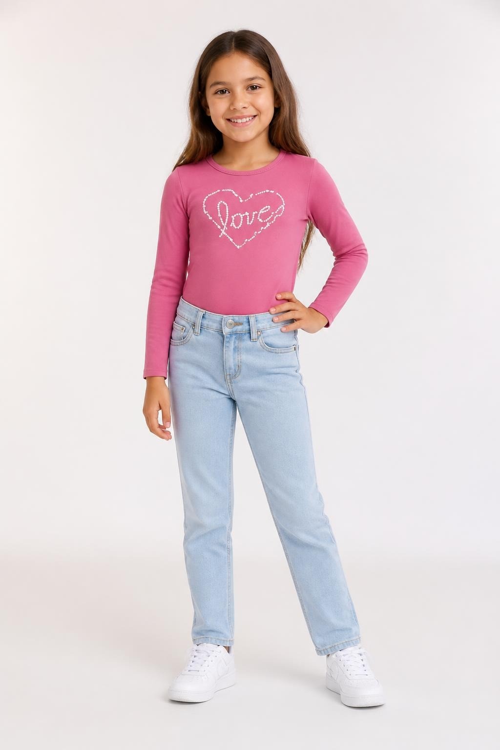 Pink grey plaid soft knit item, size 5-9yr - on model shot, second-hand at Why Go Less, Dekwaneh, Lebanon