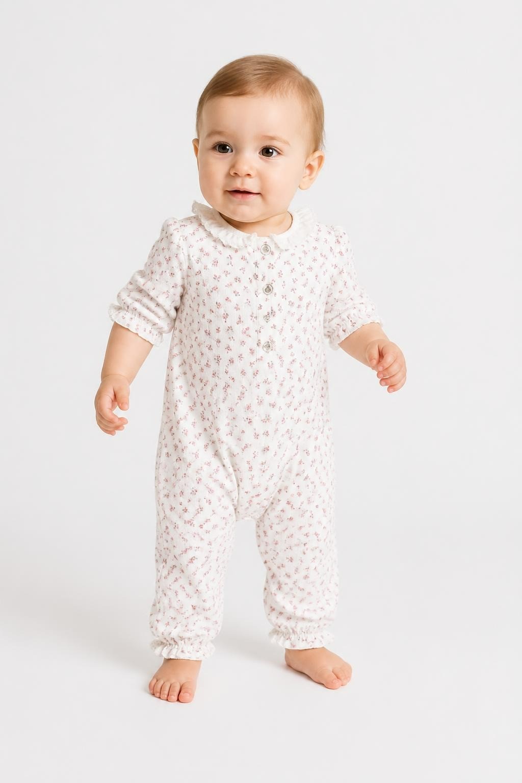 Floral Zip-up Baby Sleepsuit, Pink/blue/green, Unknown Size - at Why Go Less, Lebanon