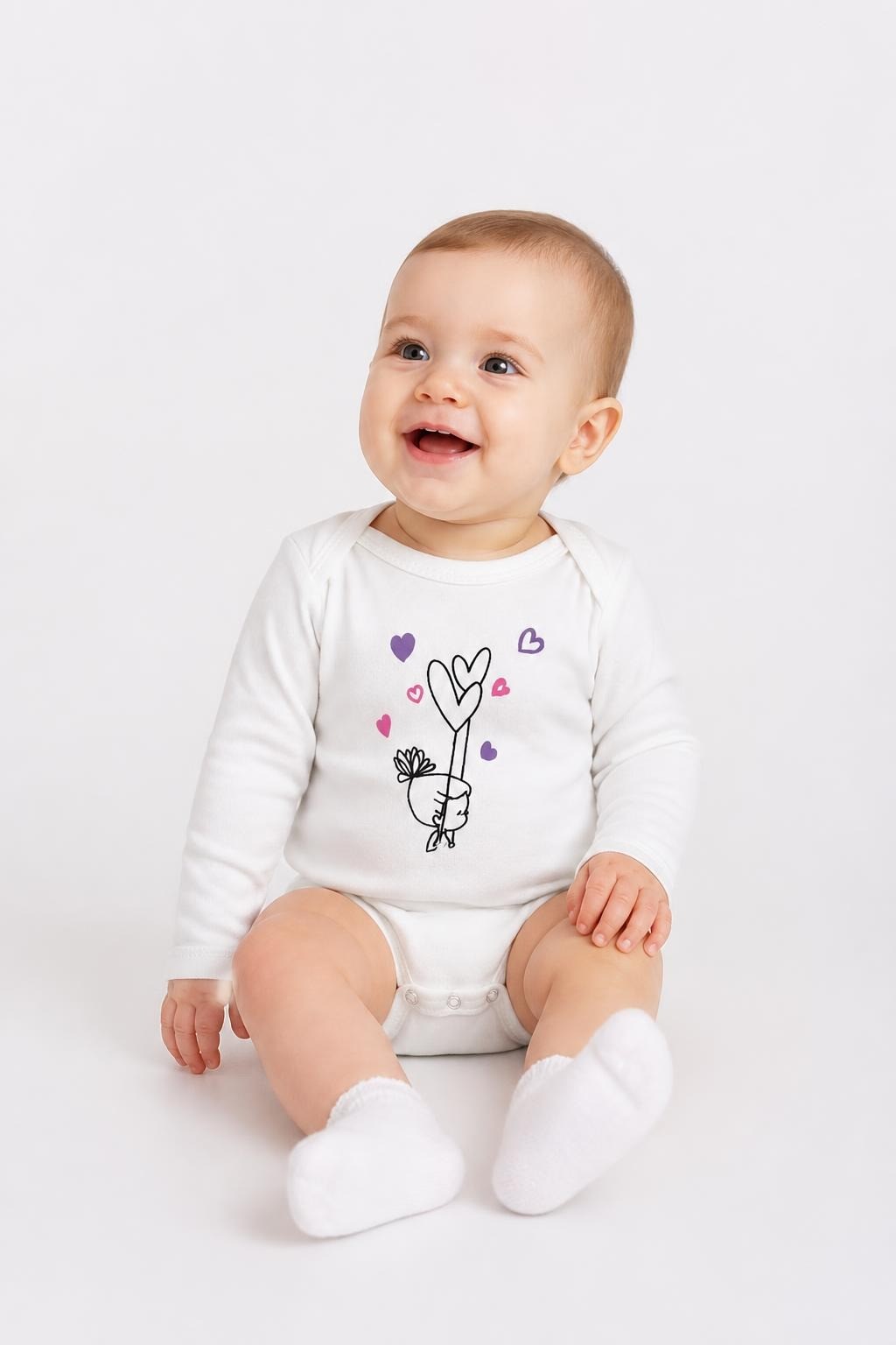 Love Is Everywhere Mint Sleeve Baby Bodysuit - on model shot, second-hand at Why Go Less, Dekwaneh, Lebanon