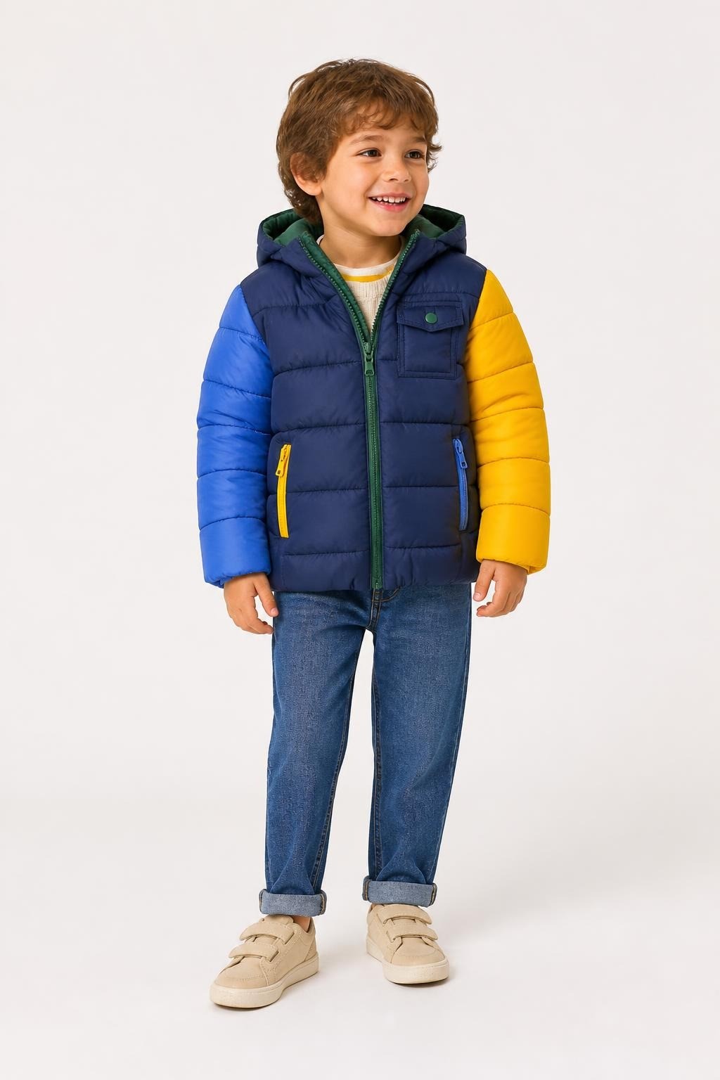 Original Marines Kids Puffer Jacket, Blue/yellow/green - at Why Go Less, Lebanon