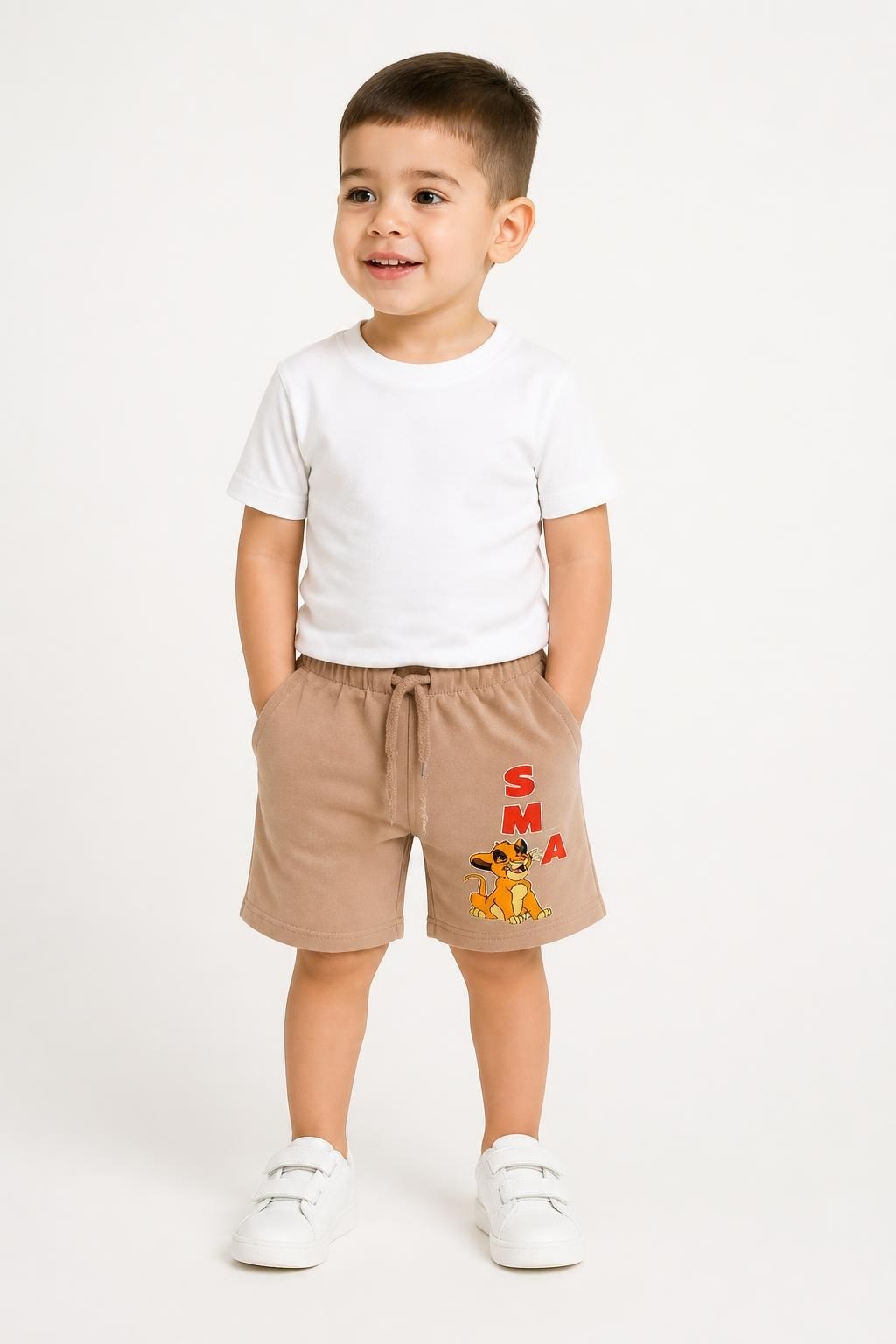 Zara Kids Lion King Simba shorts beige 2-3Y - on model shot, second-hand at Why Go Less, Dekwaneh, Lebanon