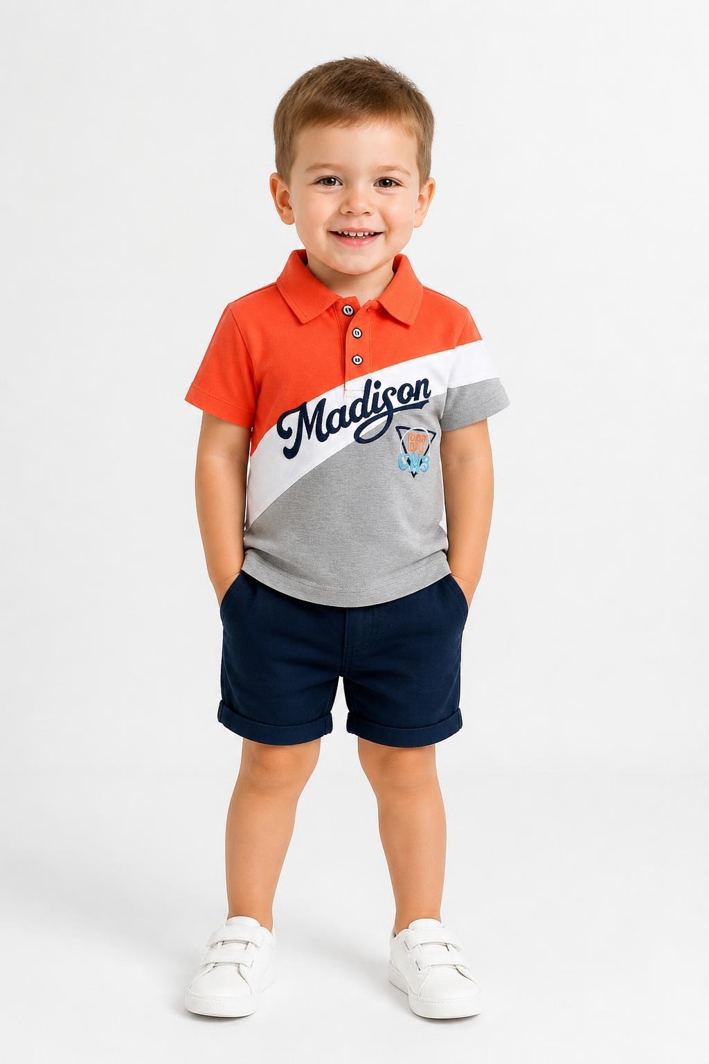 CNS Kids Club Polo Shirt, Orange/grey, 3Y - at Why Go Less, Lebanon