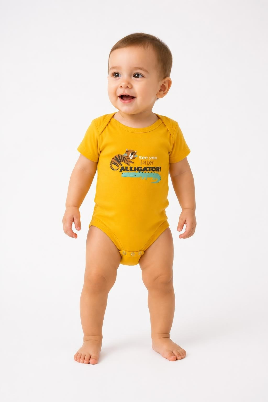 Precious Baby Yellow Alligator Onesie 6-9M - at Why Go Less, Lebanon