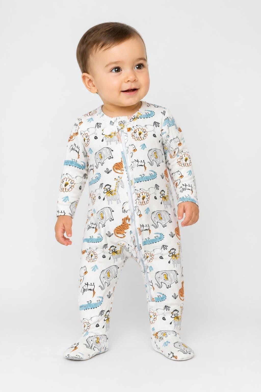 Baby Lion Print Zip-up Footie Sleepsuit Gray - at Why Go Less, Lebanon