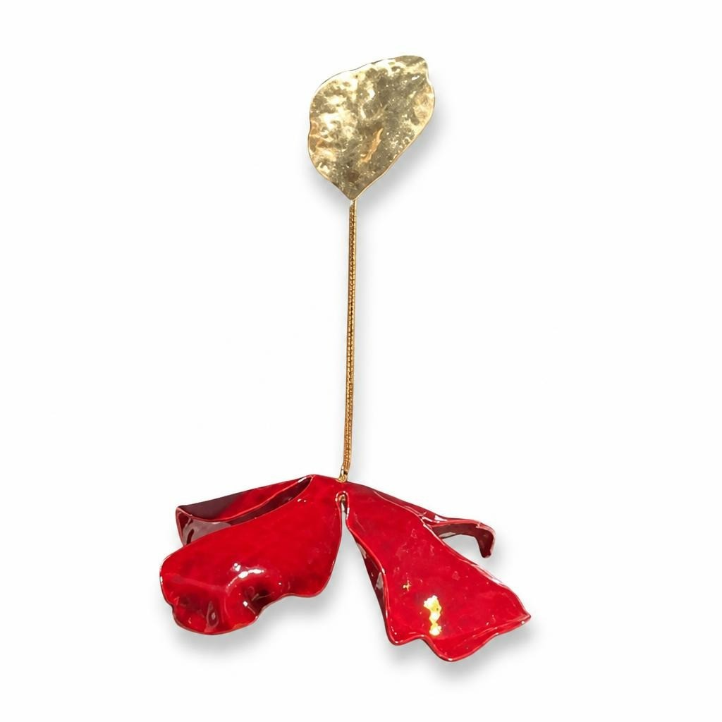 Red enamel flower gold-tone stick pin brooch - new at Why Go Less, Lebanon