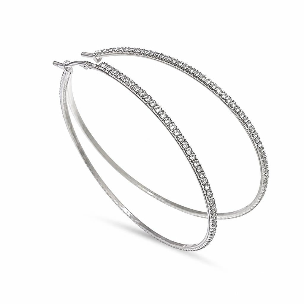 Silver-tone crystal pave thin hoop earrings - new at Why Go Less, Lebanon