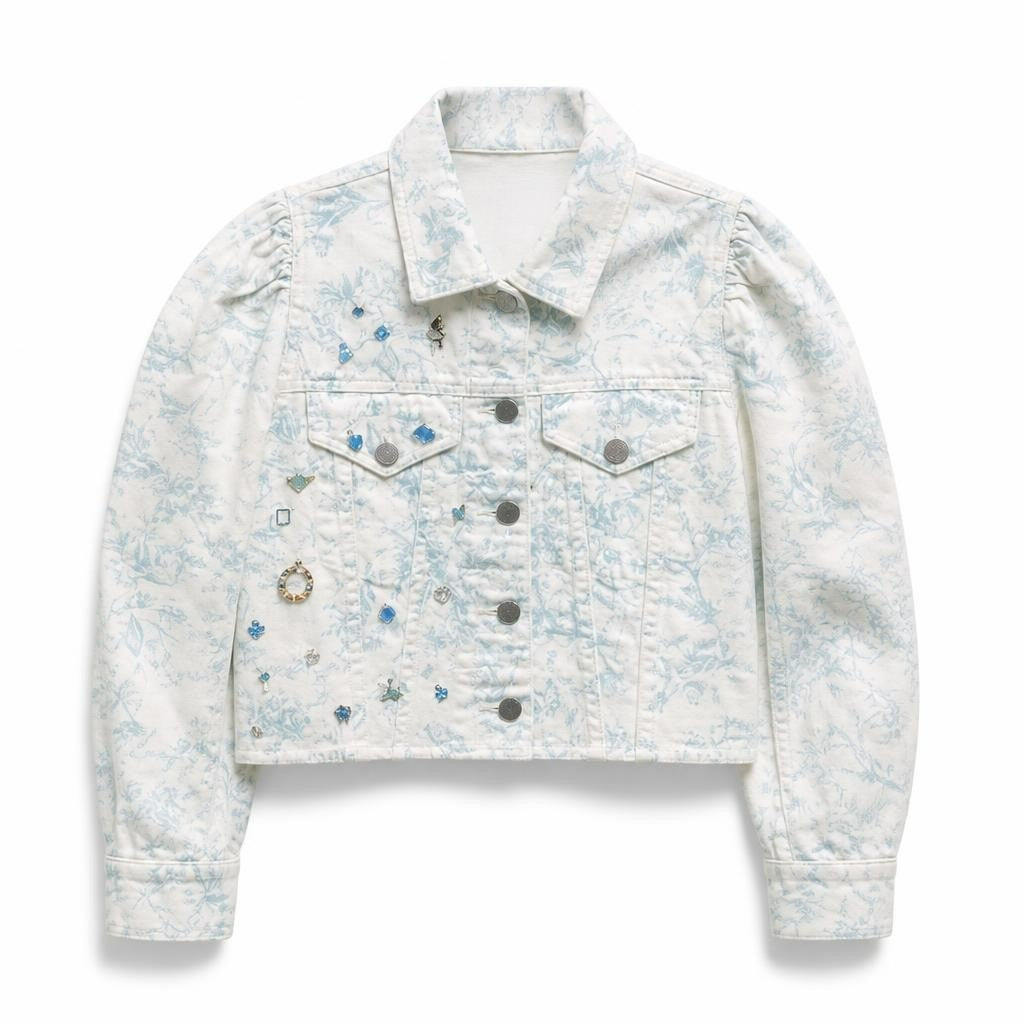 Cream floral print cropped denim jacket - new at Why Go Less, Lebanon