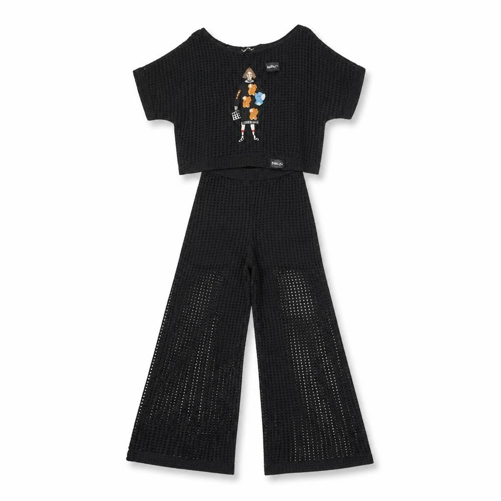Black crochet crop top and wide-leg pants set - new at Why Go Less, Lebanon