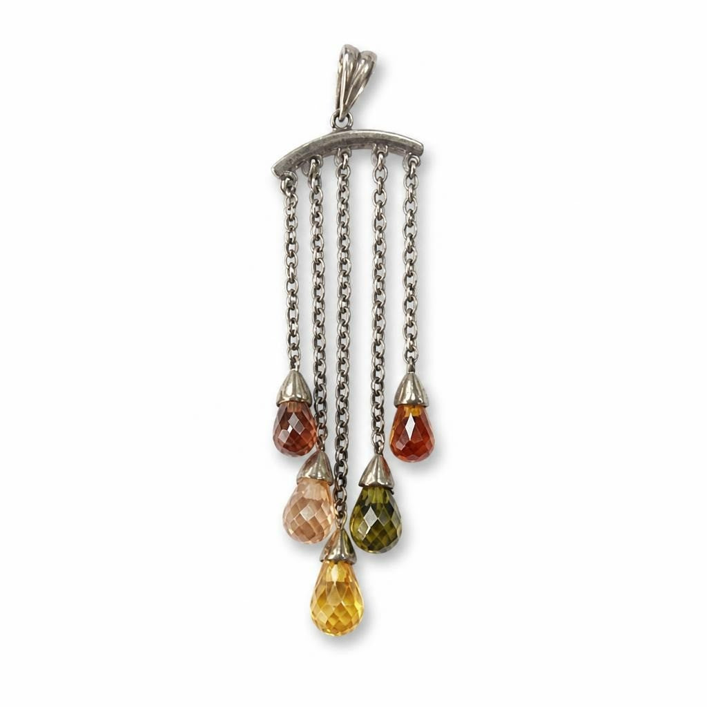 Multi-Gemstone Drop Chain Silver Pendant Colorful | Pre-Loved | Why Go Less