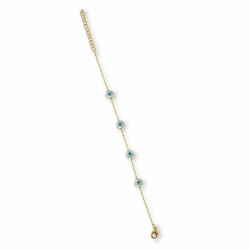 Bracelet chaîne œil porte-bonheur en plaqué or et breloques bleu clair | Seconde main | Pourquoi se contenter de moins ?