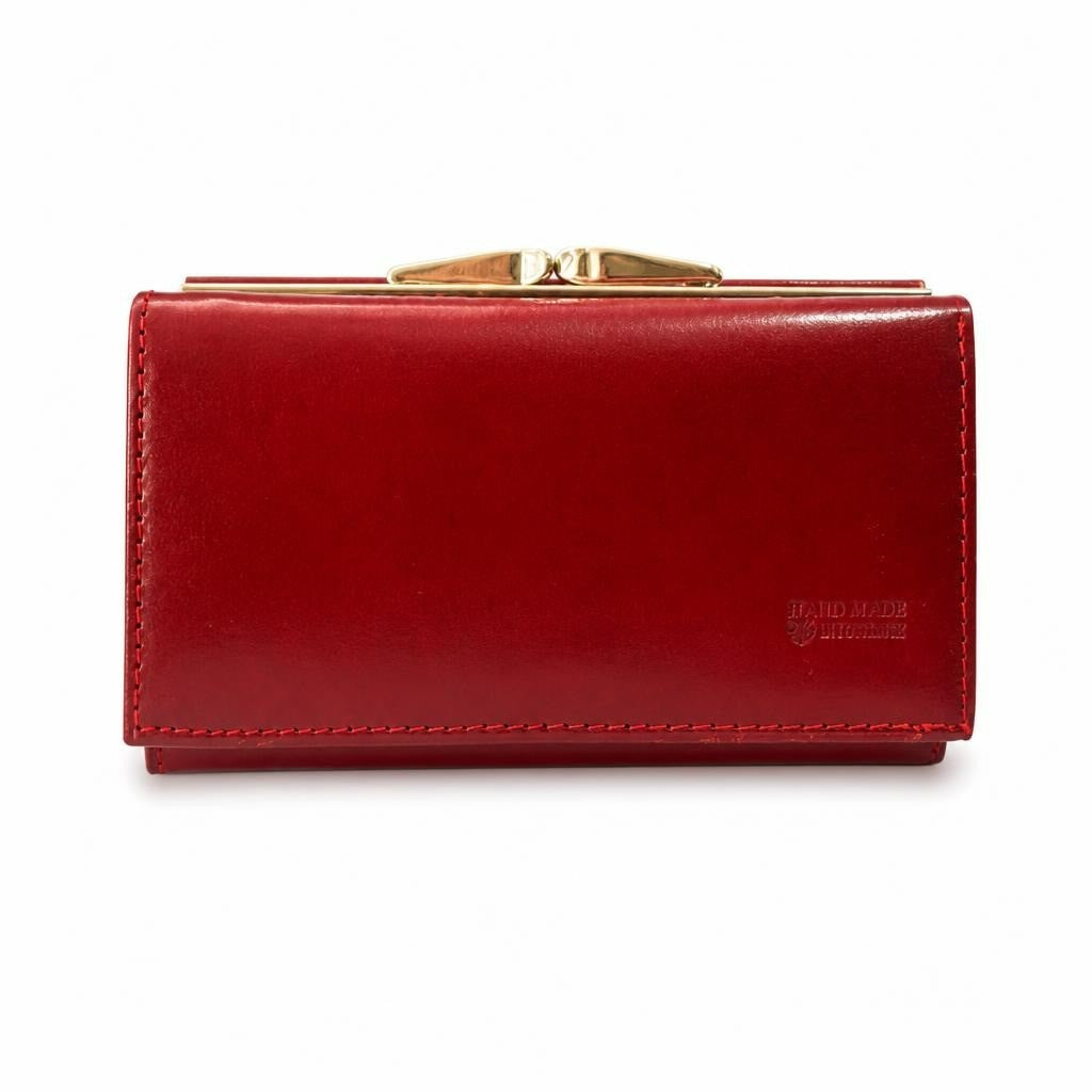 Handmade Leather Bi-fold Wallet Red Gold Clasp | Pre-Loved | Why Go Less