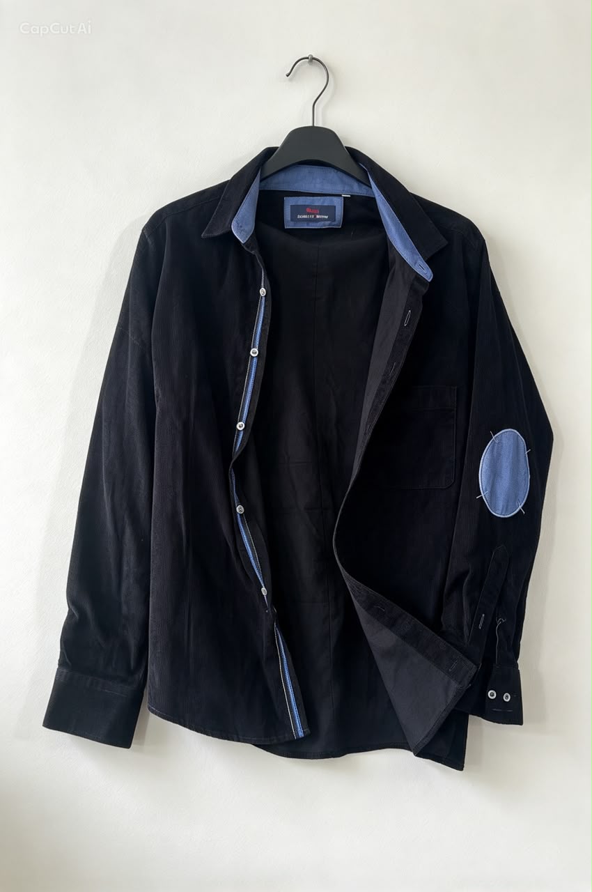 Black Jacket with Elbow Patches and Blue Trim | Pre-Loved | Why Go Less