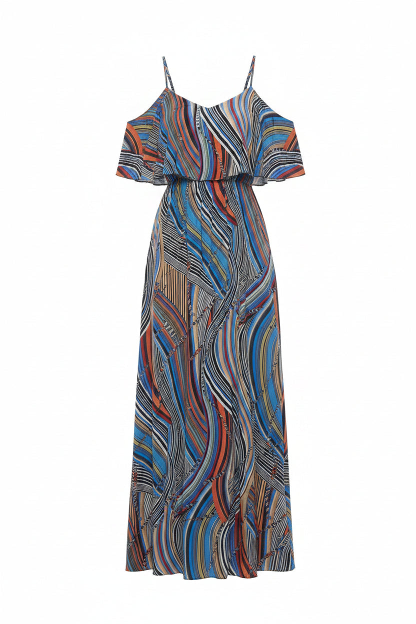 Multicolor Abstract Print One-Shoulder Maxi Dress | Pre-Loved | Why Go Less