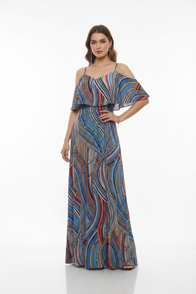 Multicolor Abstract Print One-Shoulder Maxi Dress | Pre-Loved | Why Go Less-1