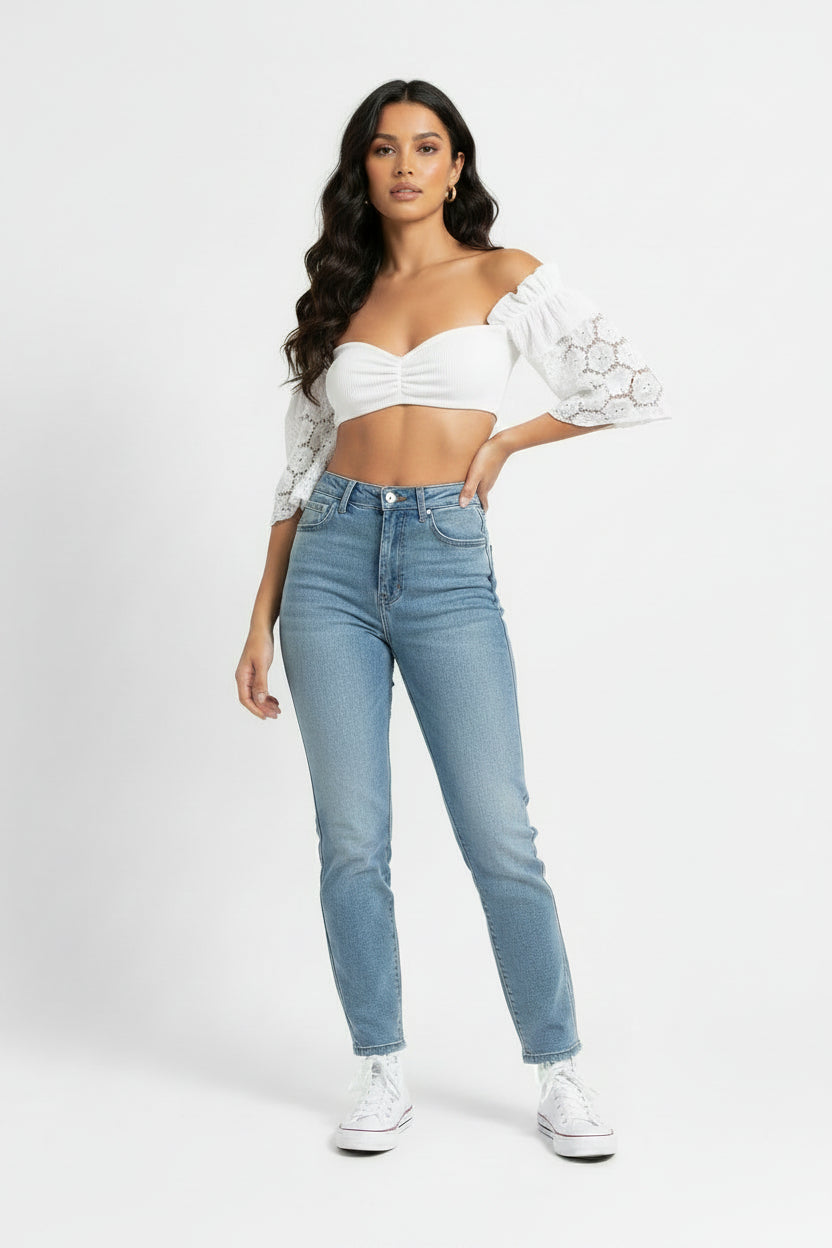 White Bow Crop Top with Sequin Ties | Pre-Loved | Why Go Less-1