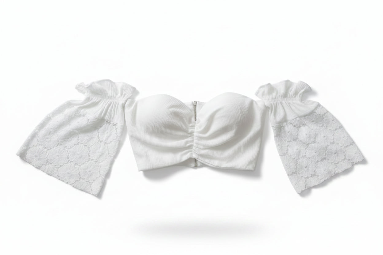 White Bow Crop Top with Sequin Ties | Pre-Loved | Why Go Less-2