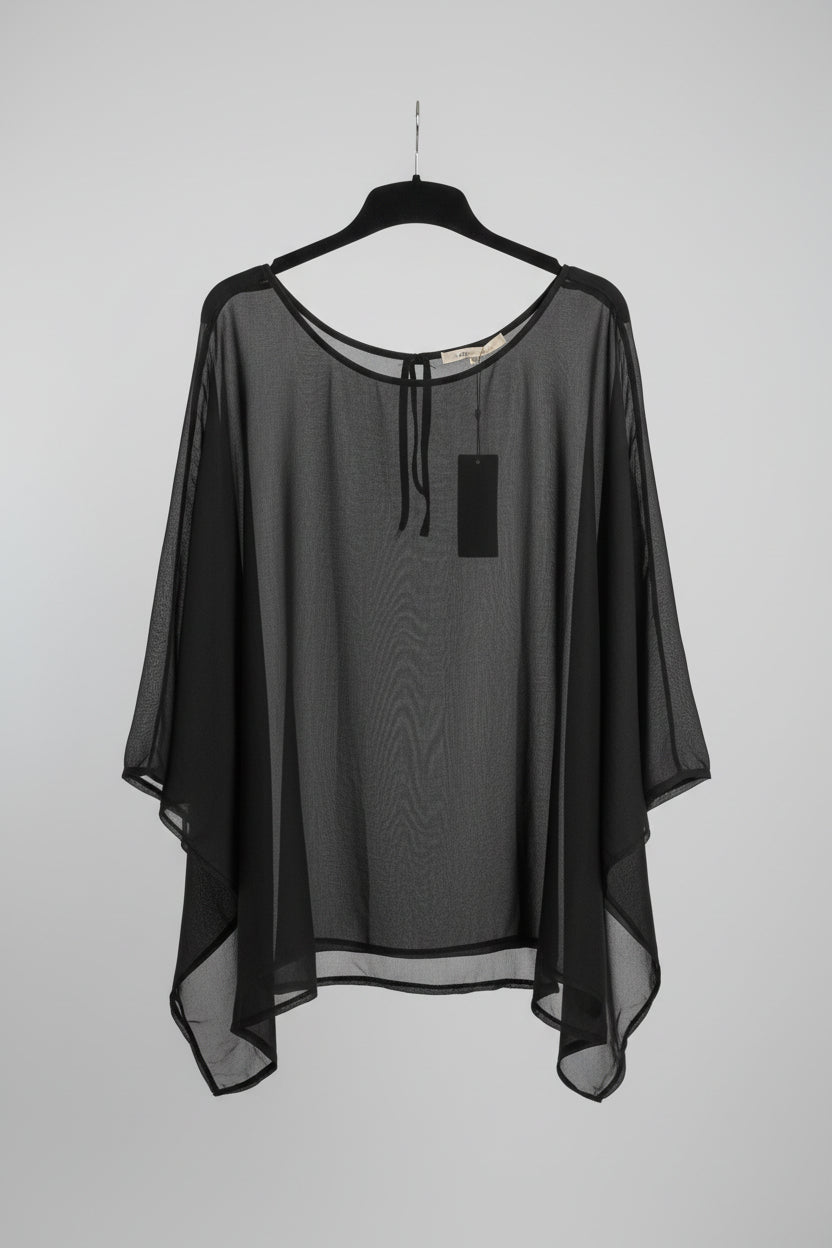 Black Sheer Mesh Asymmetric Draped Top | Pre-Loved | Why Go Less-2