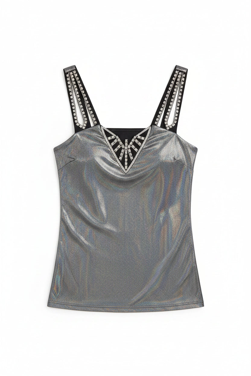 Silver Holographic Embellished Strap Tank Top | Pre-Loved | Why Go Less