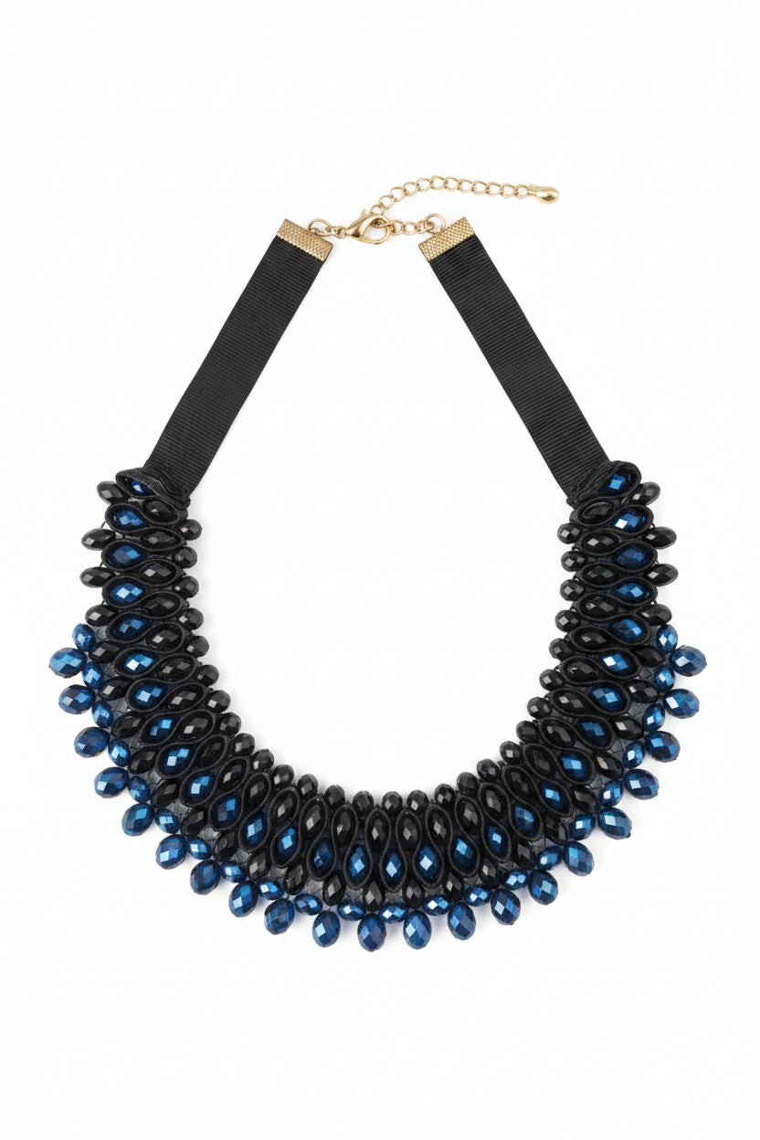 Black and Blue Crystal Beaded Statement Necklace | Pre-Loved | Why Go Less-1