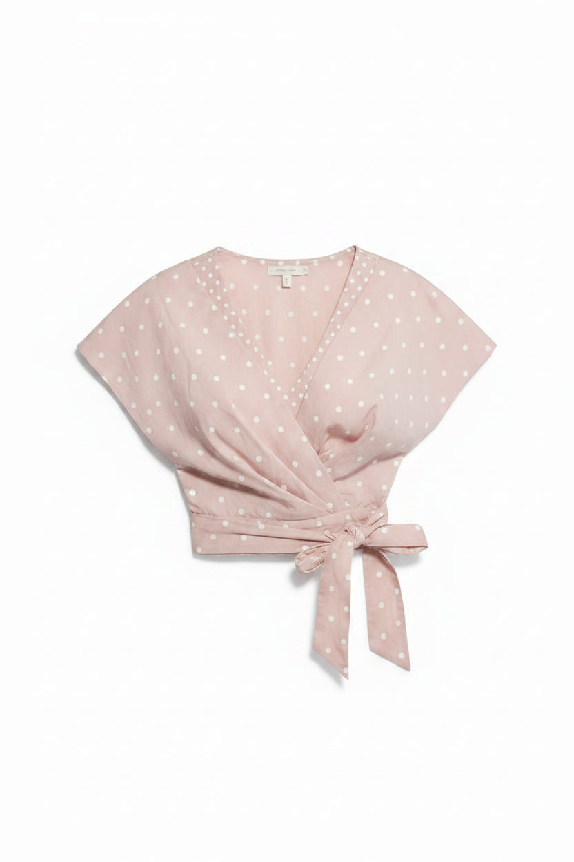 Pink Polka Dot Wrap Crop Top with Ties | Pre-Loved | Why Go Less-2
