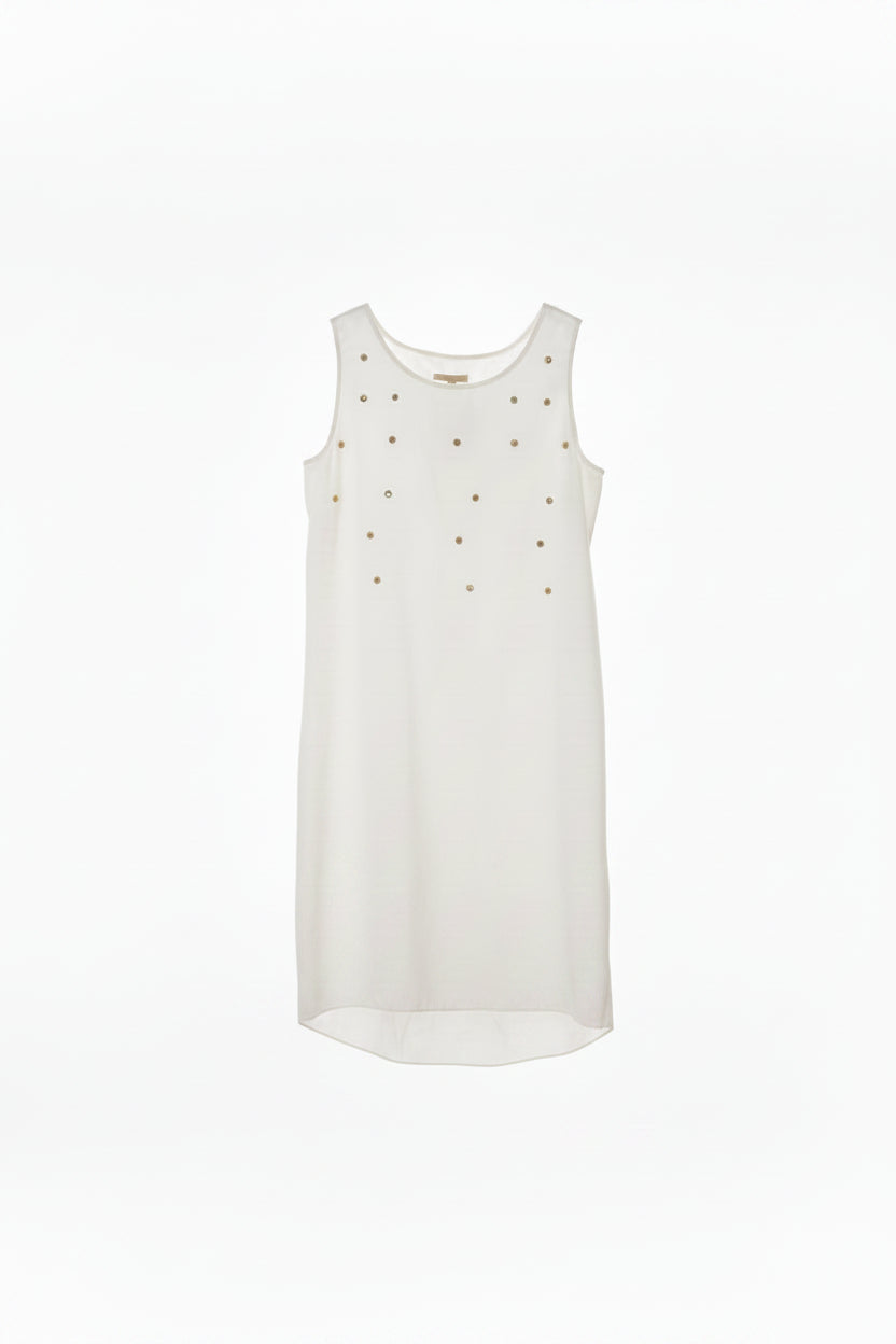 Beulah White Sleeveless Dress with Gold Studs | Pre-Loved | Why Go Less