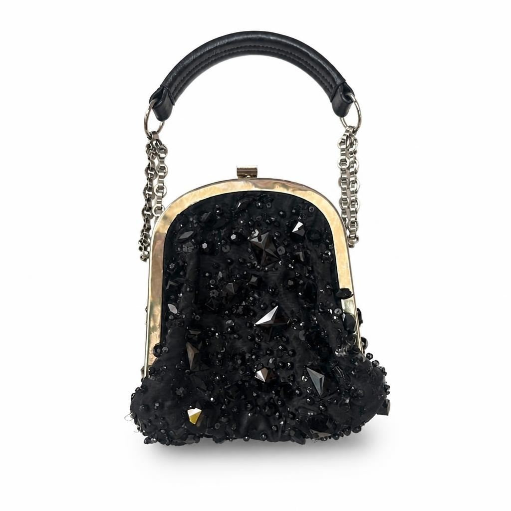 Elie Saab vintage black beaded evening bag with chain strap