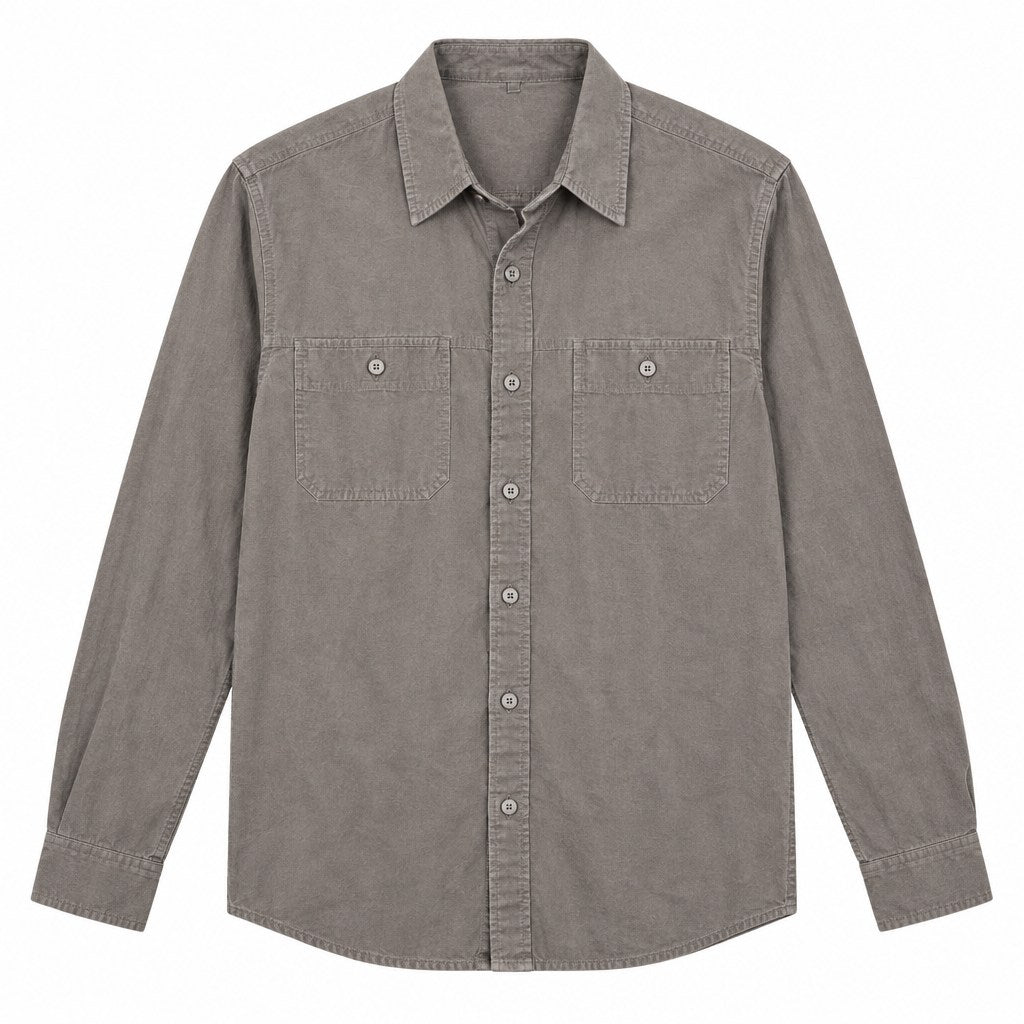 Salvatore Ferragamo grey button-up casual shirt - white studio shot, second-hand at Why Go Less, Dekwaneh, Lebanon