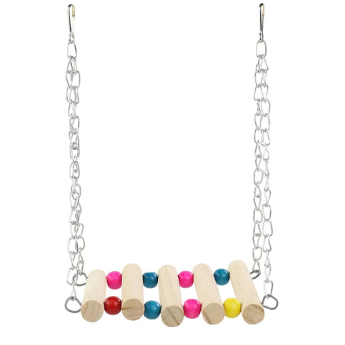 Natural Wooden Bird Swing Toy with Colorful Beads - Hanging Perch for Parakeets, Budgies & Cockatiels - Digollo at Why Go Less, Lebanon