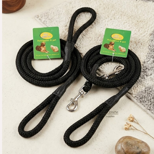 Heavy-Duty Braided Rope Dog Leash - Durable Black Nylon Dog Lead with Metal Snap Hook - Digollo at Why Go Less, Lebanon