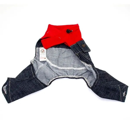 Touchdog Denim Dog Jumpsuit with Red Collar | Stylish Pet Apparel - Digollo at Why Go Less, Lebanon (3)