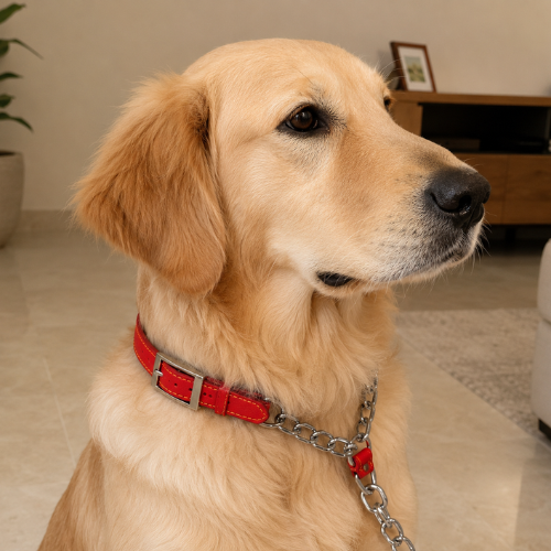 Premium Genuine Leather Martingale Dog Collar with Heavy-Duty Iron Chain - Adjustable Red Training Collar - Digollo at Why Go Less, Lebanon