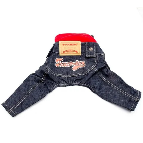 Touchdog Denim Dog Jumpsuit with Red Collar | Stylish Pet Apparel - Digollo at Why Go Less, Lebanon (2)
