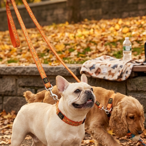 Digollo Patterned Dog Collar and Leash Set - Vibrant Orange Bone Print - Digollo at Why Go Less, Lebanon