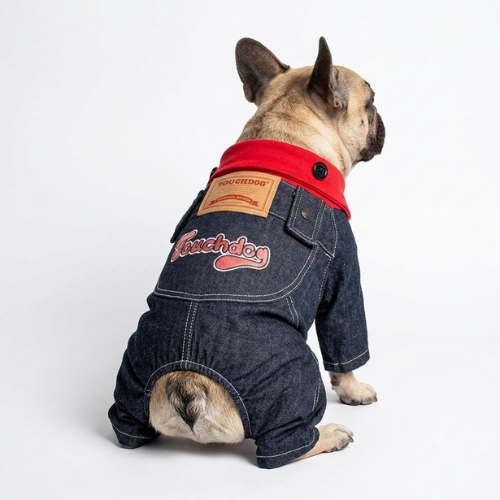 Touchdog Denim Dog Jumpsuit with Red Collar | Stylish Pet Apparel - Digollo at Why Go Less, Lebanon