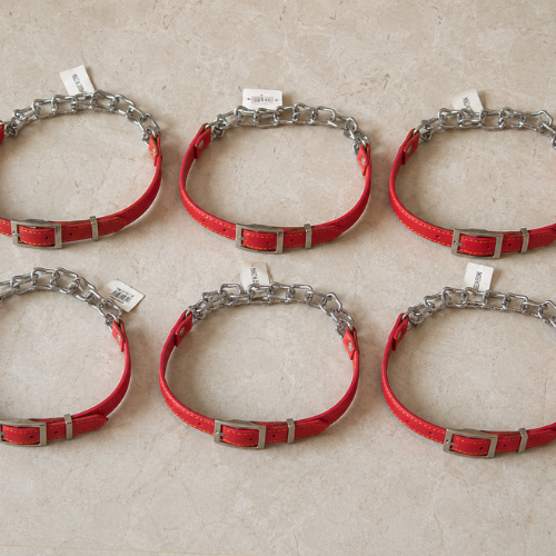 Premium Genuine Leather Martingale Dog Collar with Heavy-Duty Iron Chain - Adjustable Red Training Collar - Digollo at Why Go Less, Lebanon (2)