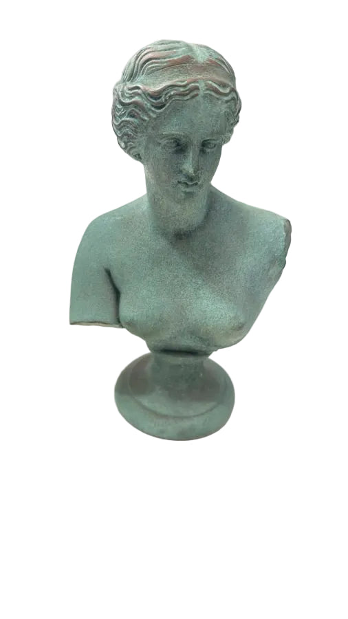 Venus de Milo bust sculpture in verdigris green