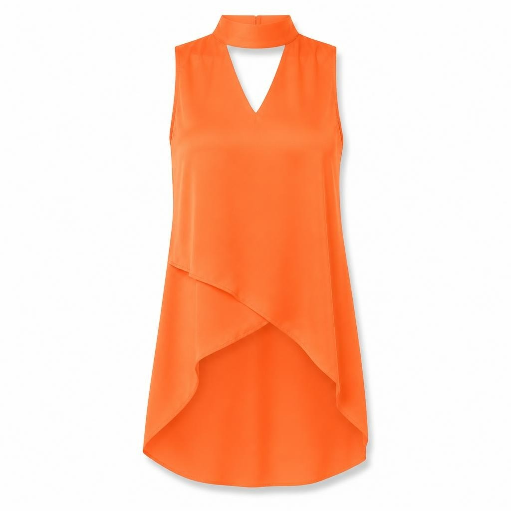 Neon orange halter hi-lo sleeveless blouse - second-hand at Why Go Less
