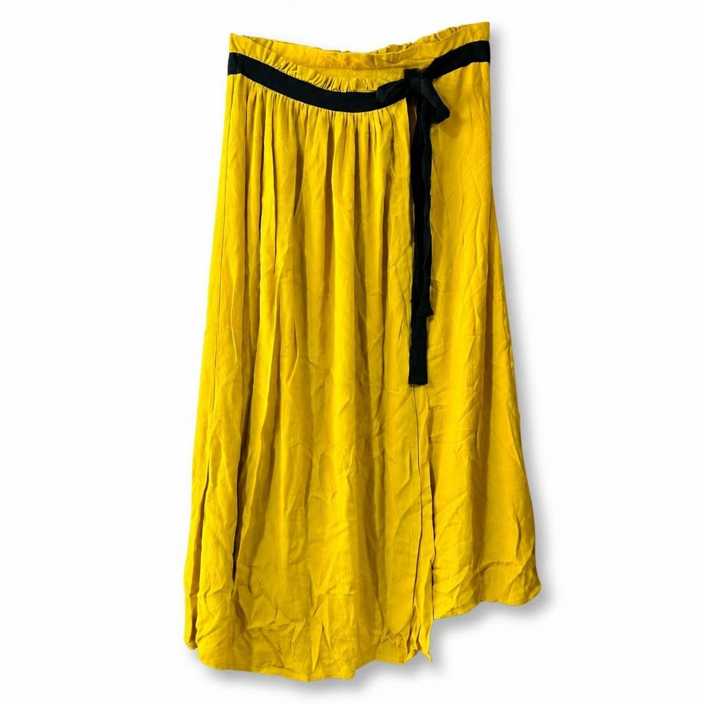 Mustard Yellow Midi Skirt with Black Belt - second-hand at Why Go Less