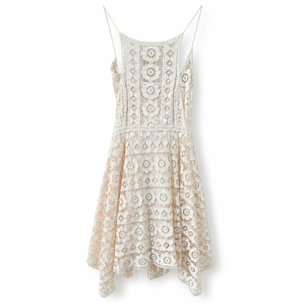 Cream lace crochet spaghetti strap midi dress - second-hand at Why Go Less