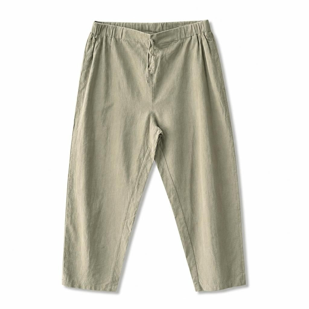 Olive green relaxed linen-blend trousers - second-hand at Why Go Less