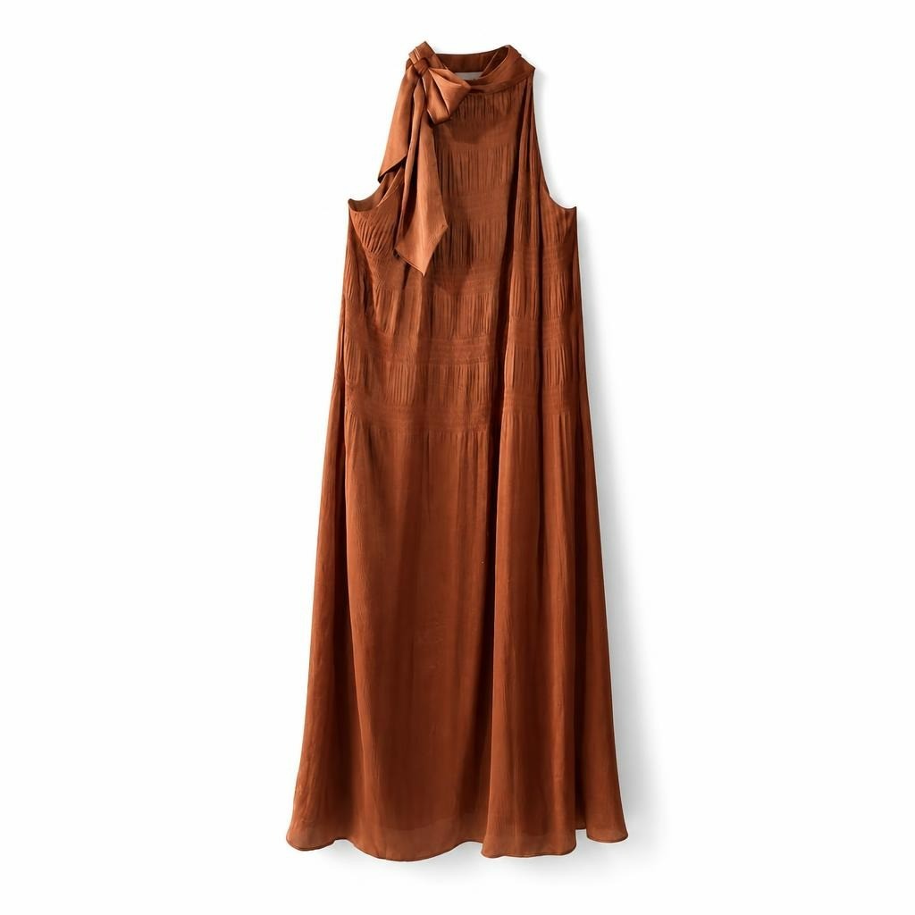 Rust brown halter neck midi dress tie - second-hand at Why Go Less