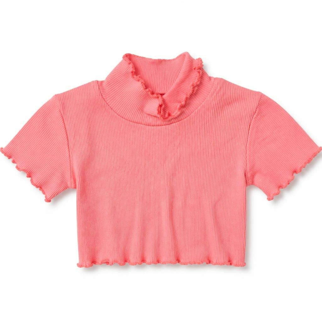 Coral ribbed turtleneck ruffle top baby girl - second-hand at Why Go Less