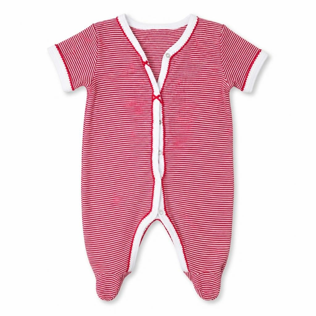 Petit Bateau striped sleepsuit, red/white, 3m/60cm - second-hand at Why Go Less