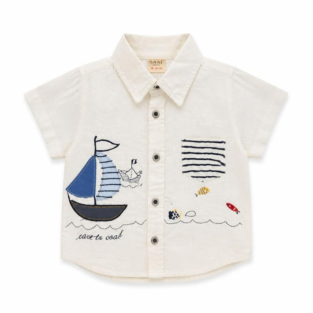 Sani Collection white linen nautical shirt 18-86cm - second-hand at Why Go Less