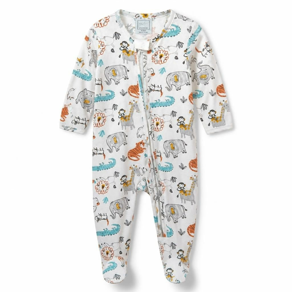 Baby lion-print zip-up sleepsuit, grey/yellow - second-hand at Why Go Less