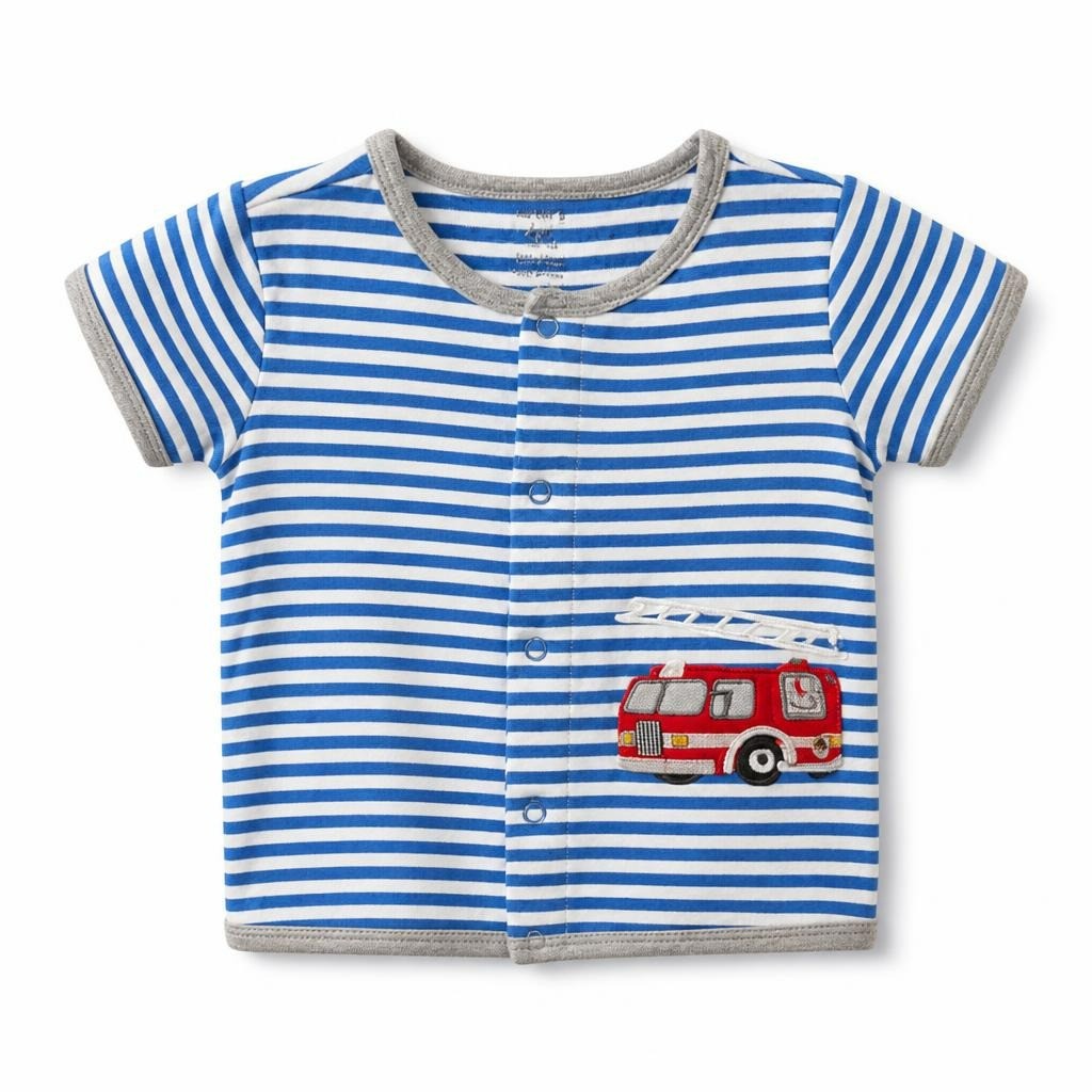 Carter's baby striped top fire truck appliqué - second-hand at Why Go Less
