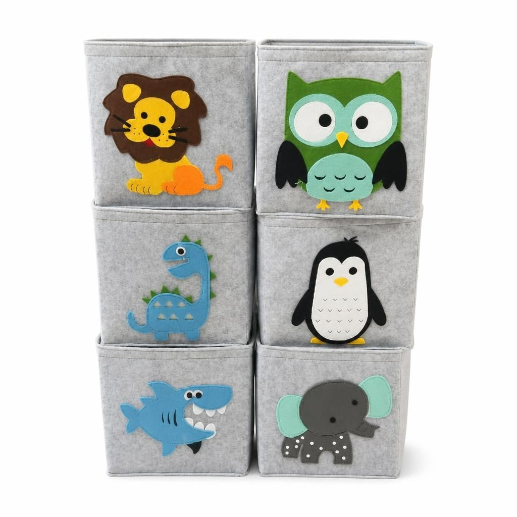 Set of 6 animal felt storage boxes, gray - second-hand at Why Go Less