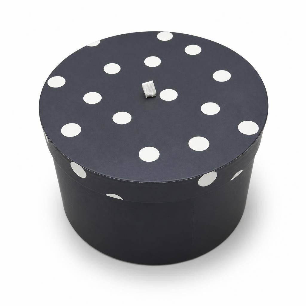 Round polka dot storage box, dark grey/navy - second-hand at Why Go Less